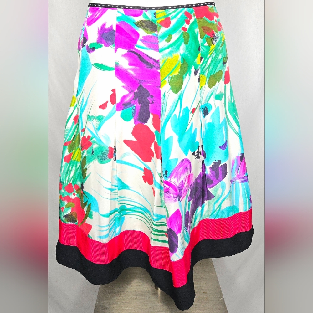 Peter Nygård 100% Silk Artistic Floral A-Line Skirt Size 10 NWOT